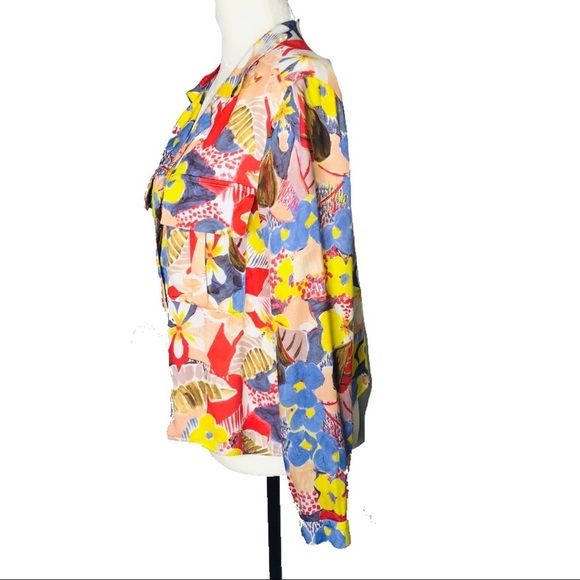 ZARA Woman's Medium Bright Multi-Color Floral Long Sleeve Blouse Top - Picture 3 of 10